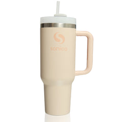 40 oz tumbler with handle and straw | Flowstate 3-Position Lid | Smoothie Cup | Compatible for Travel Cup | Insulated Stainless Steel Tumbler | BPA-Free | Rose Quartz