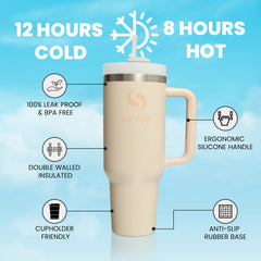 40 oz tumbler with handle and straw | Flowstate 3-Position Lid | Smoothie Cup | Compatible for Travel Cup | Insulated Stainless Steel Tumbler | BPA-Free | Rose Quartz