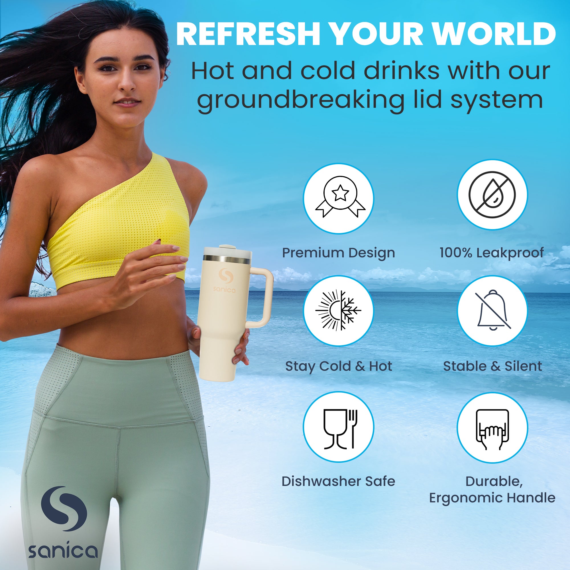 40 oz tumbler with handle and straw | Flowstate 3-Position Lid | Smoothie Cup | Compatible for Travel Cup | Insulated Stainless Steel Tumbler | BPA-Free | Rose Quartz