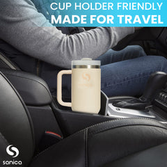 40 oz tumbler with handle and straw | Flowstate 3-Position Lid | Smoothie Cup | Compatible for Travel Cup | Insulated Stainless Steel Tumbler | BPA-Free | Rose Quartz